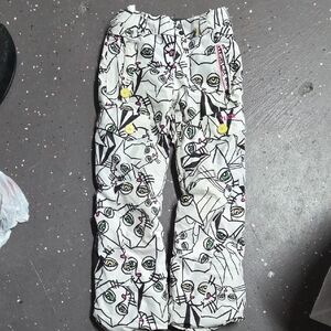 Girls Snow Cat Print Pants with Yellow Buttons